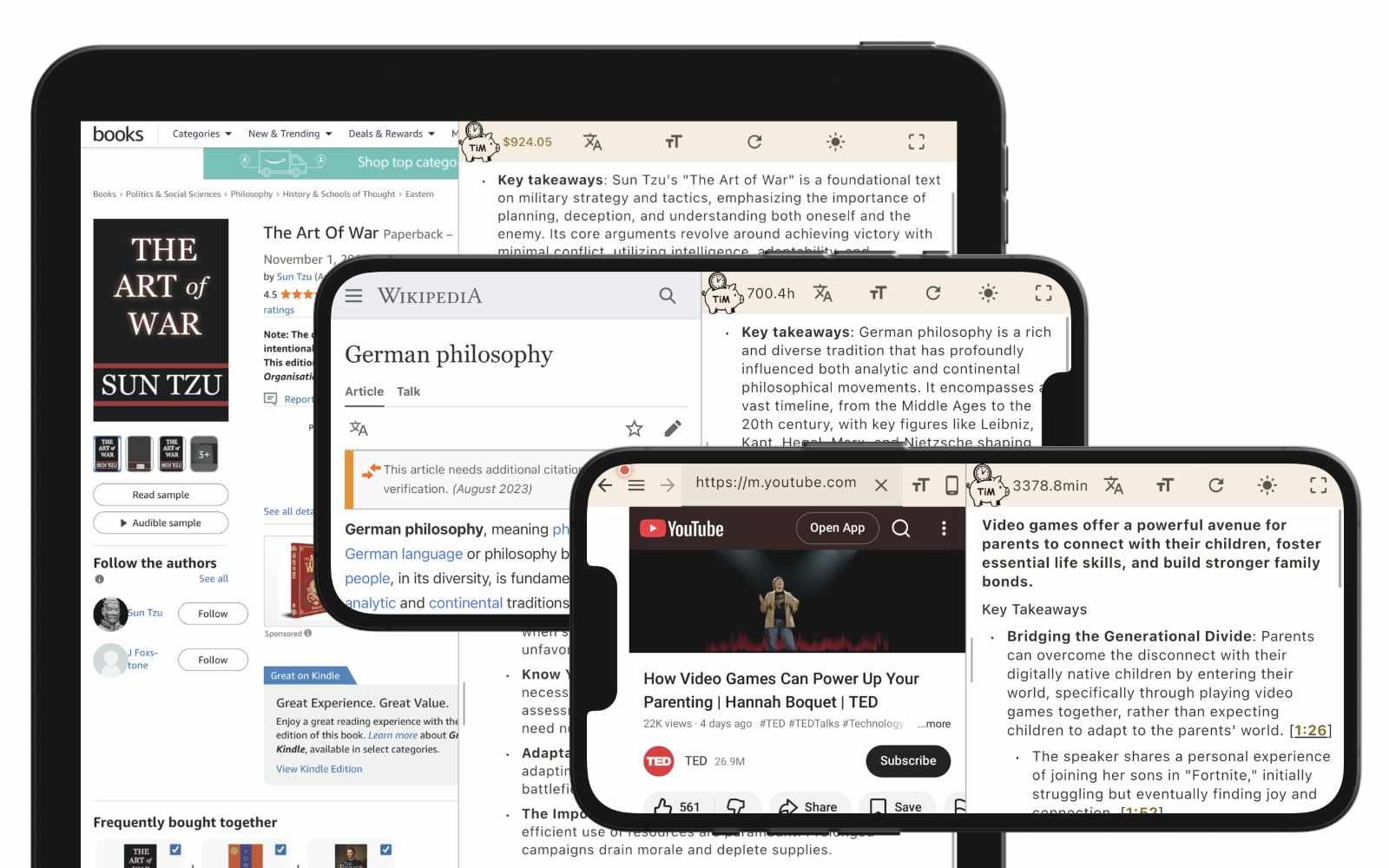TimTim Browser をタブレットとスマートフォンで表示したイメージ